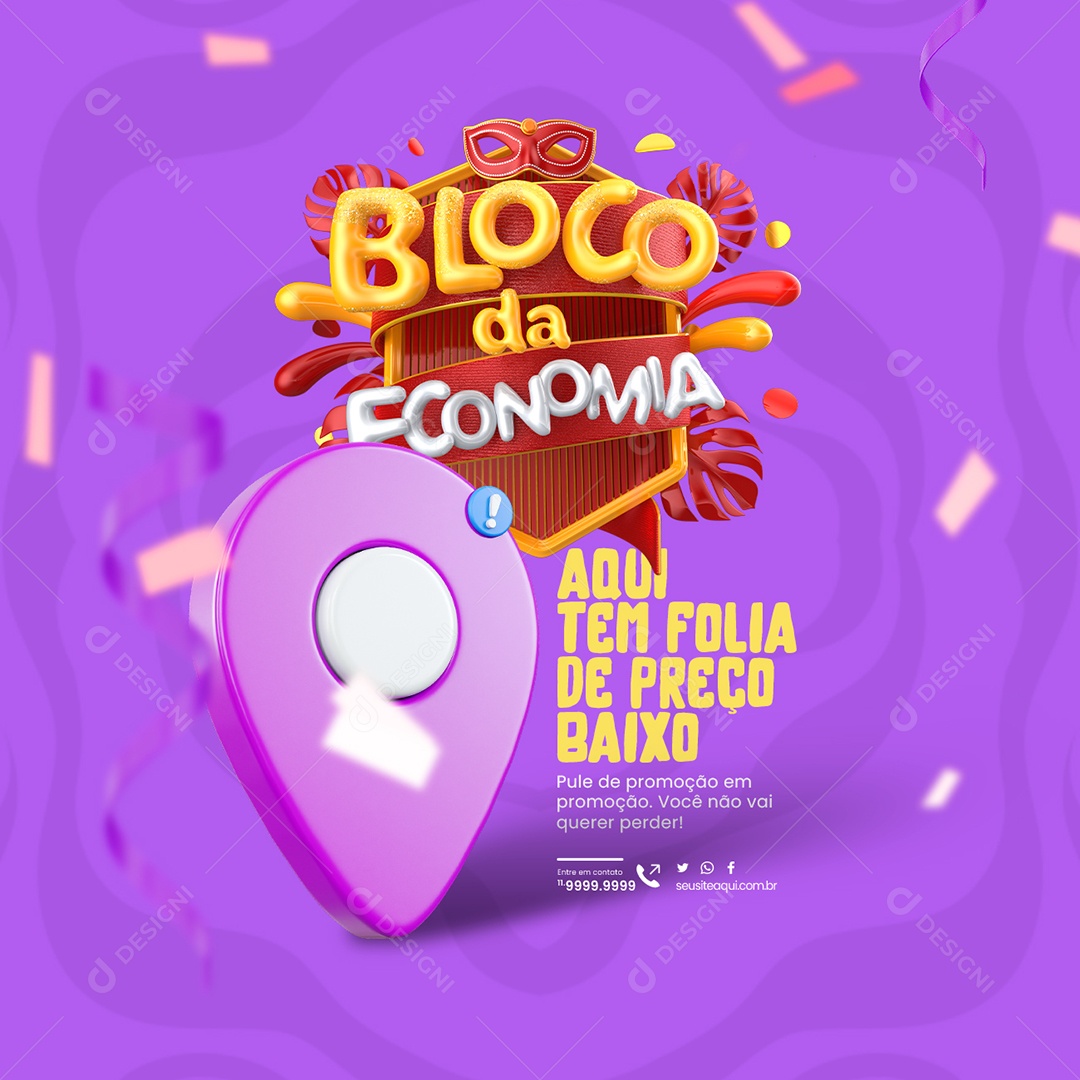 Supermercado Bloco da Economia Aqui tem Folia de Preço Baixo Social Media PSD Editável