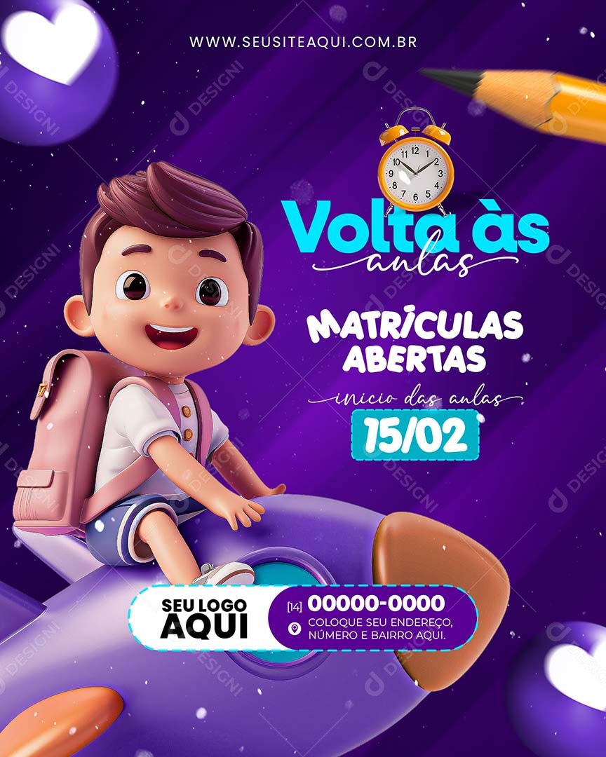 Volta às Aulas Matrículas Abertas Inicio 15/02 Social Media PSD Editável