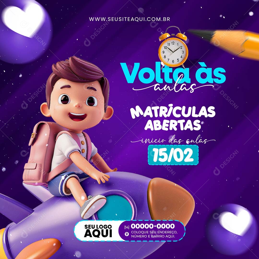 Feed Volta às Aulas Matrículas Abertas Inicio 15/02 Social Media PSD Editável