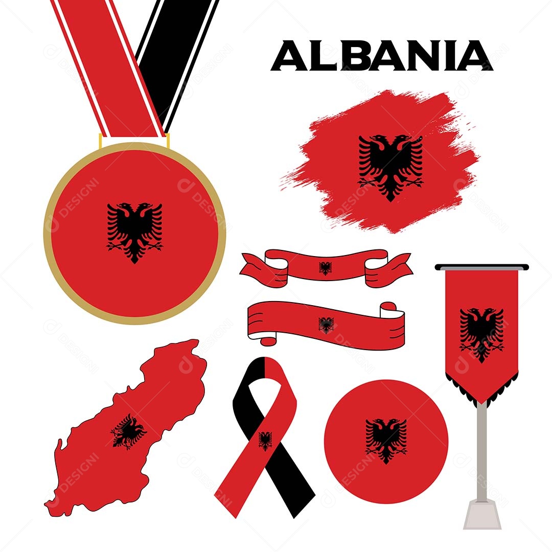 Conjunto de Bandeiras da Albânia Ilustração Vetor EPS