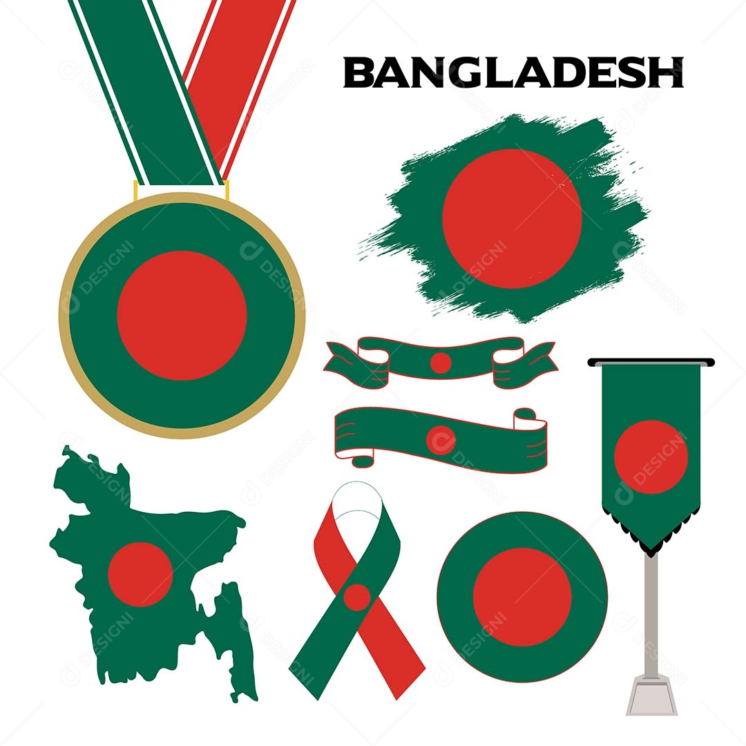 Conjunto de Bandeiras de Bangladesh Ilustração Vetor EPS