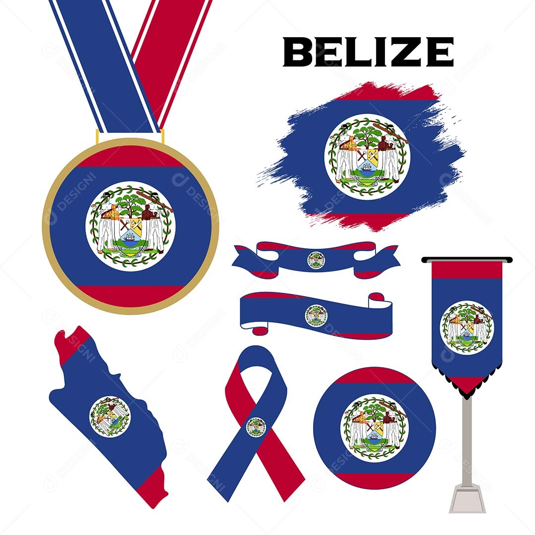 Conjunto de Bandeiras de Belize Ilustração Vetor EPS