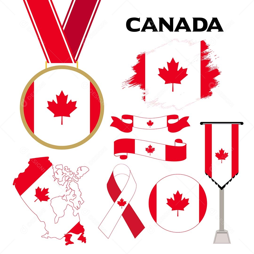 Conjunto de Bandeiras do Canada Ilustração Vetor EPS