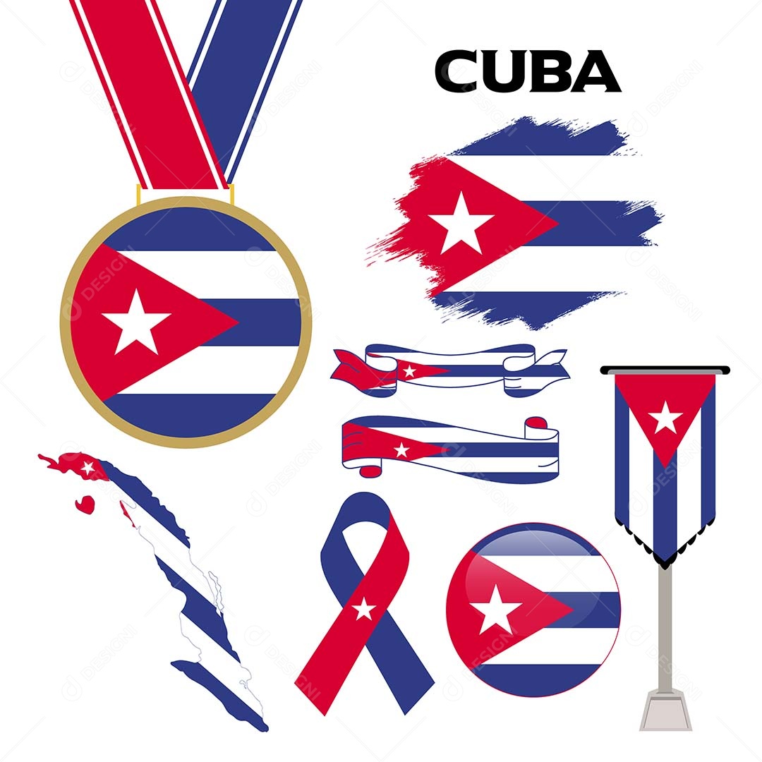 Conjunto de Bandeiras de Cuba Ilustração Vetor EPS