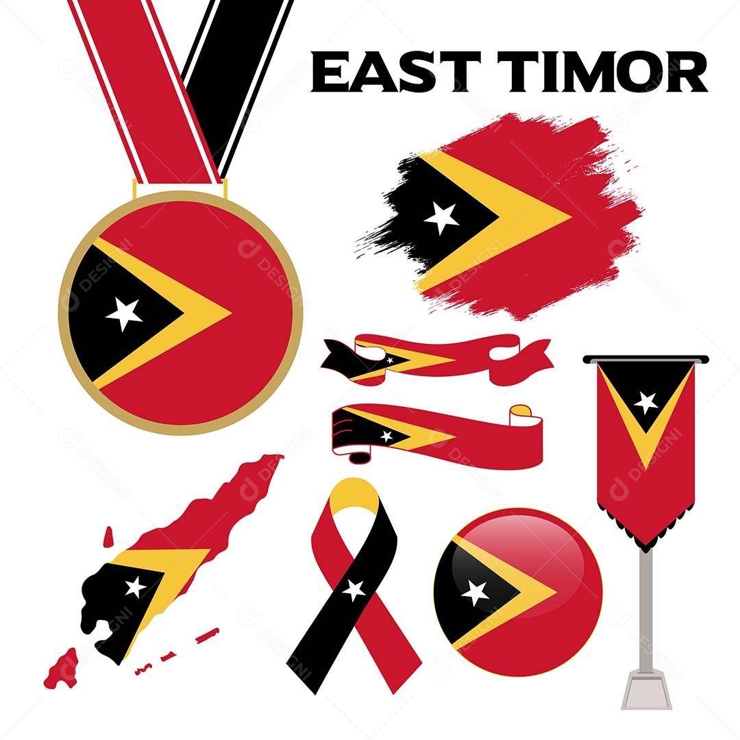 Conjunto de Bandeiras do Timor Leste Ilustração Vetor EPS
