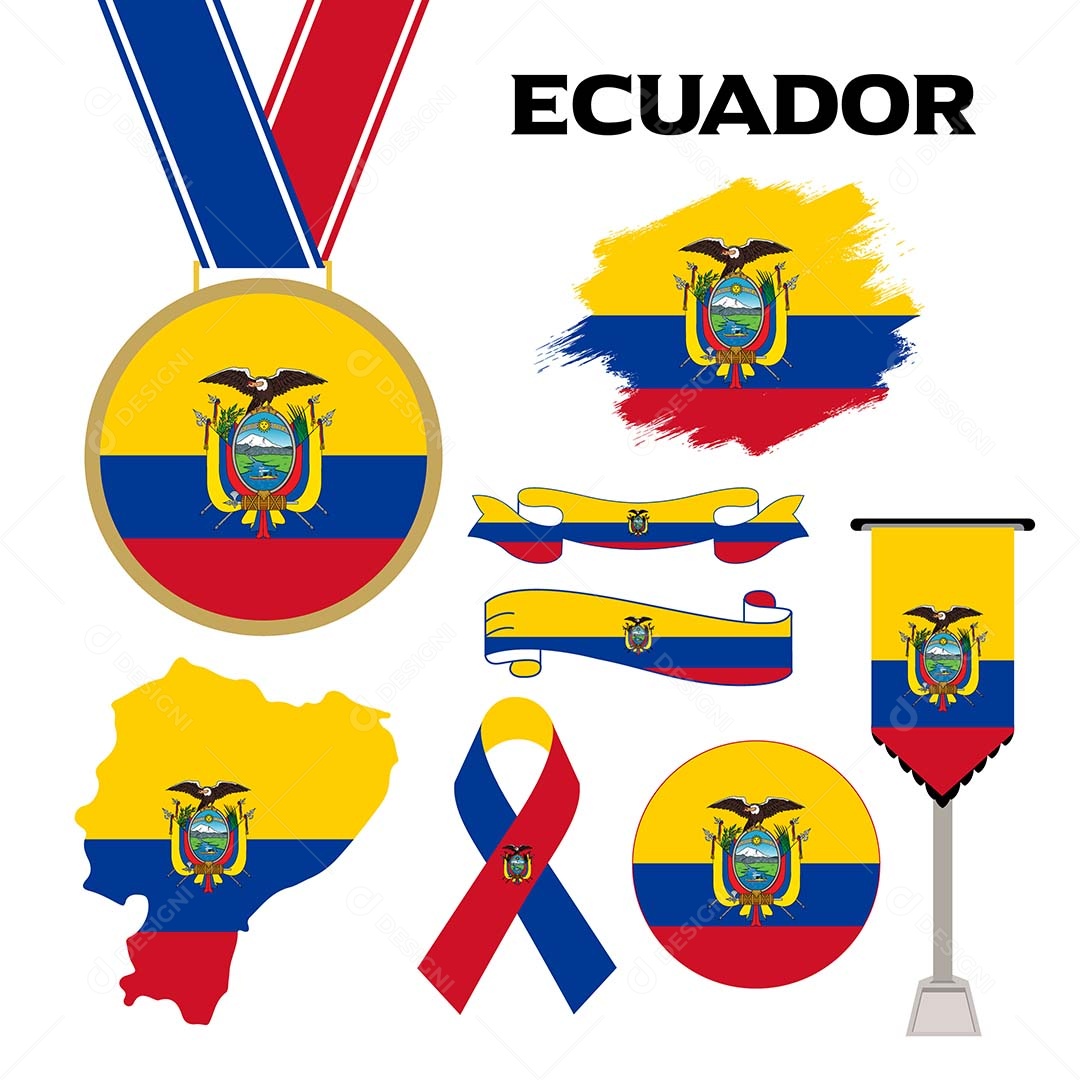 Conjunto de Bandeiras do Equador Ilustração Vetor EPS