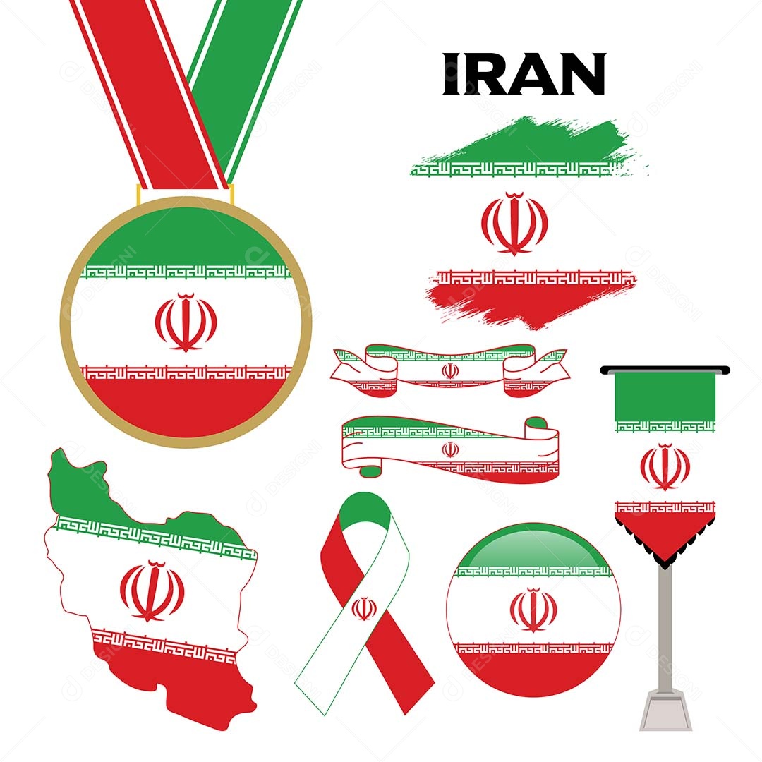 Conjunto de Bandeiras do Iran Ilustração Vetor EPS