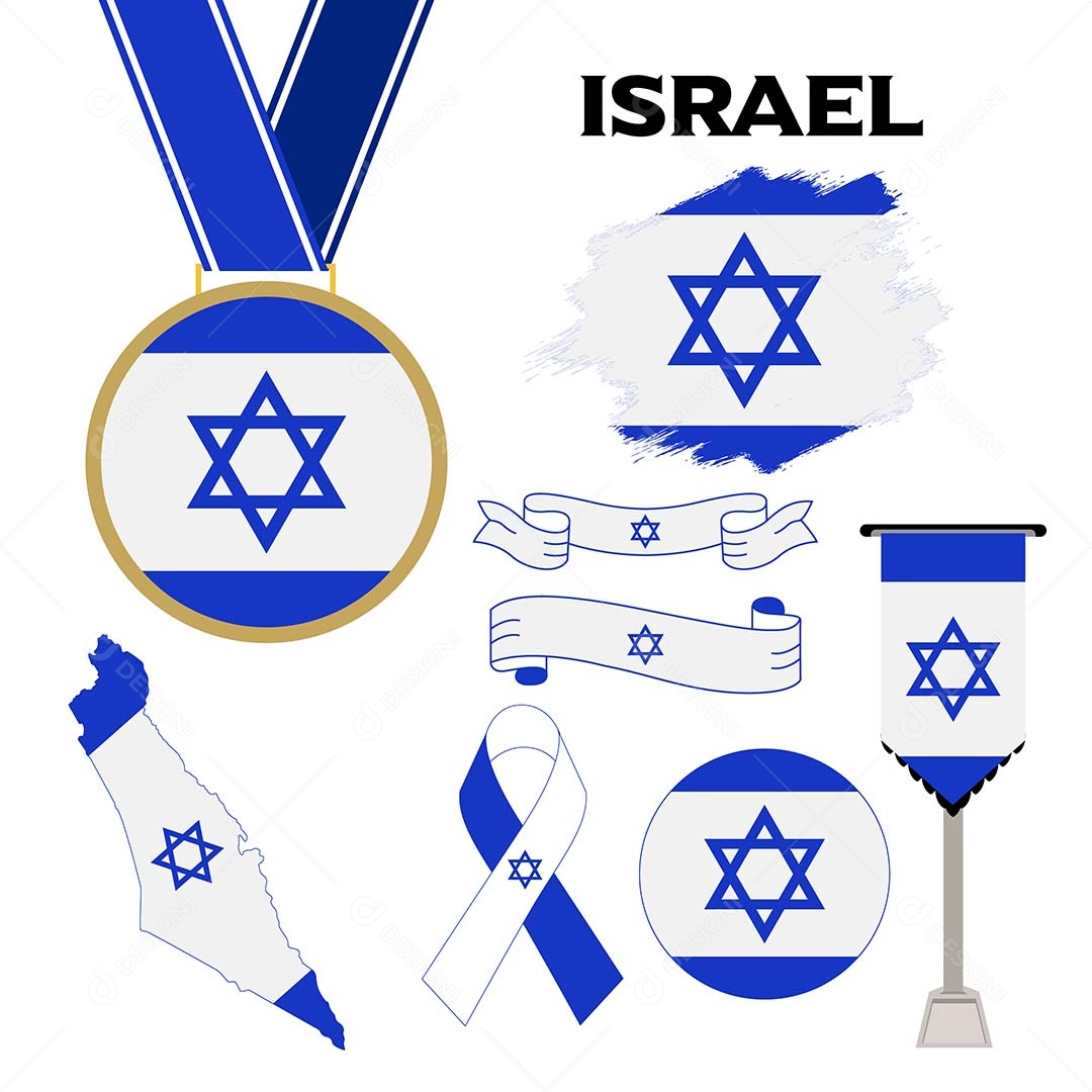 Conjunto de Bandeiras de Israel Ilustração Vetor EPS