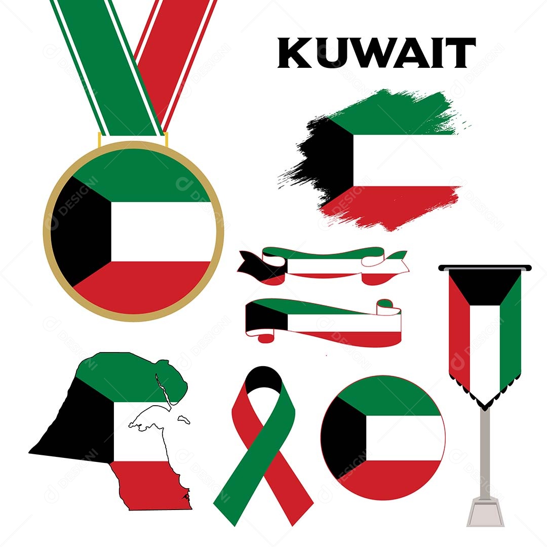 Conjunto de Bandeiras do Kuwait Ilustração Vetor EPS