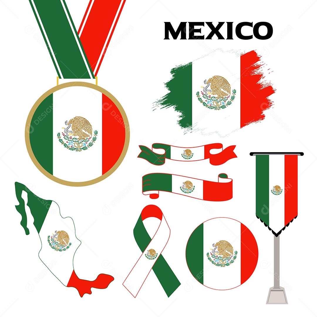 Conjunto de Bandeiras do México Ilustração Vetor EPS