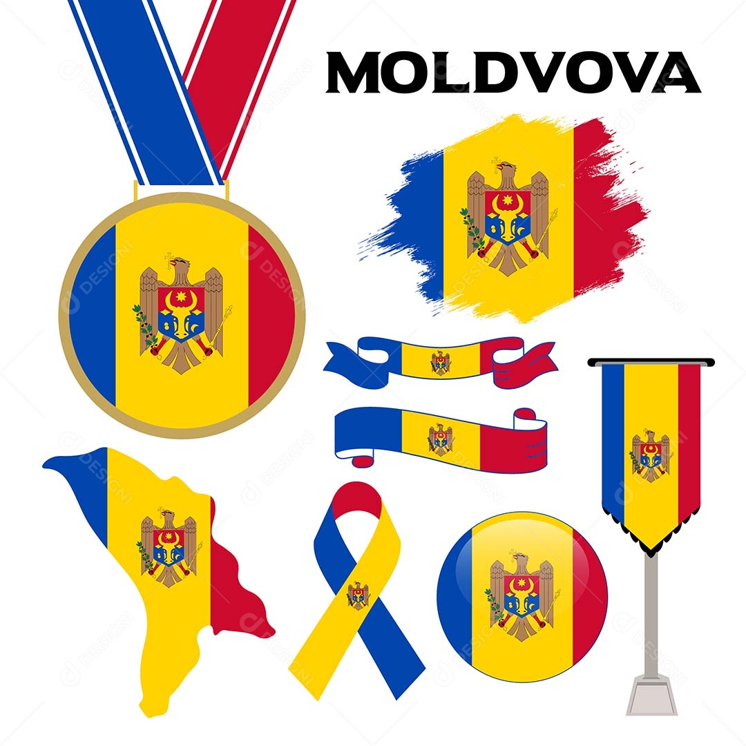 Conjunto de Bandeiras da Moldávia Ilustração Vetor EPS