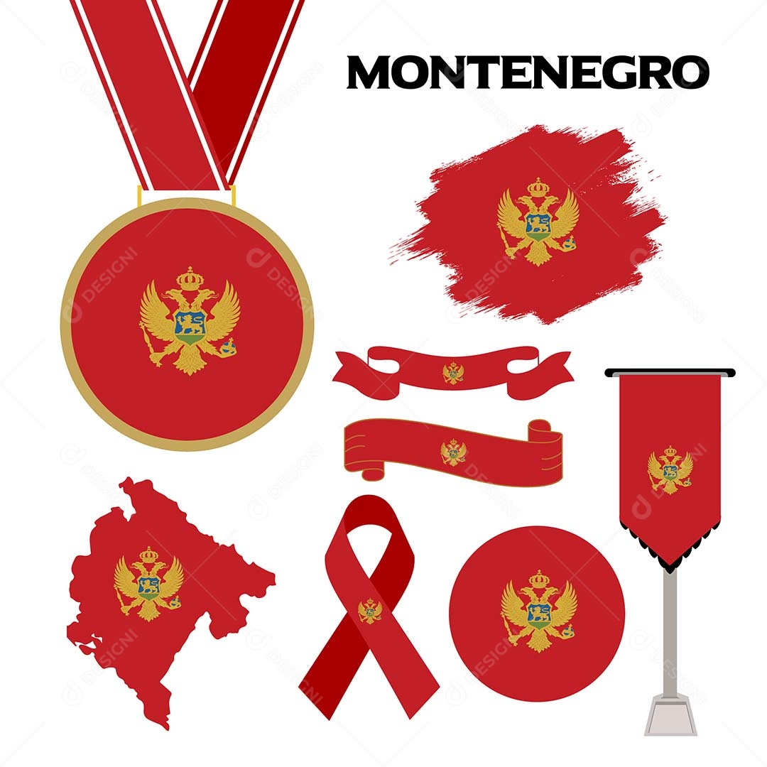 Conjunto de Bandeiras de Montenegro Ilustração Vetor EPS