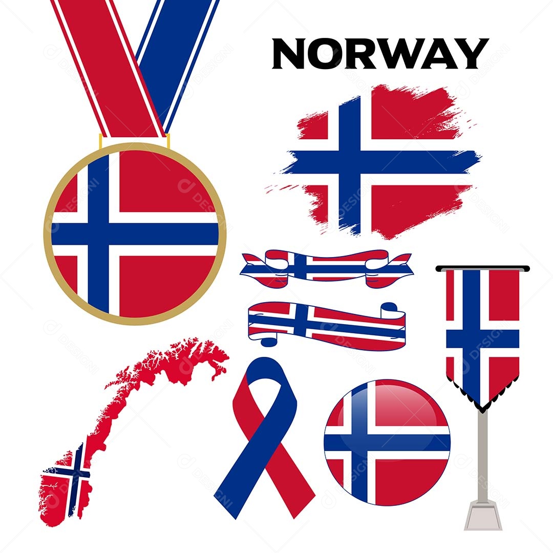 Conjunto de Bandeiras da Noruega Ilustração Vetor EPS