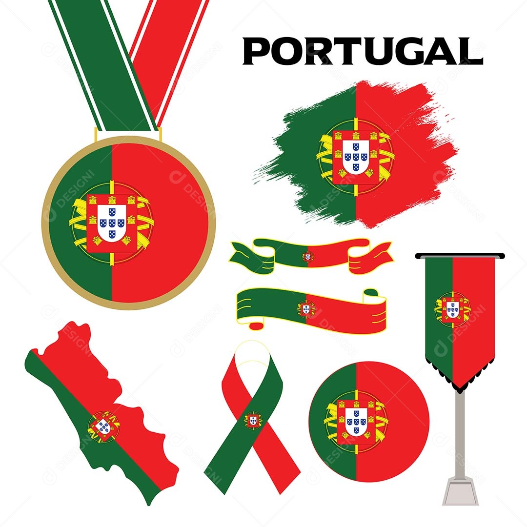 Conjunto de Bandeiras de Portugal Ilustração Vetor EPS