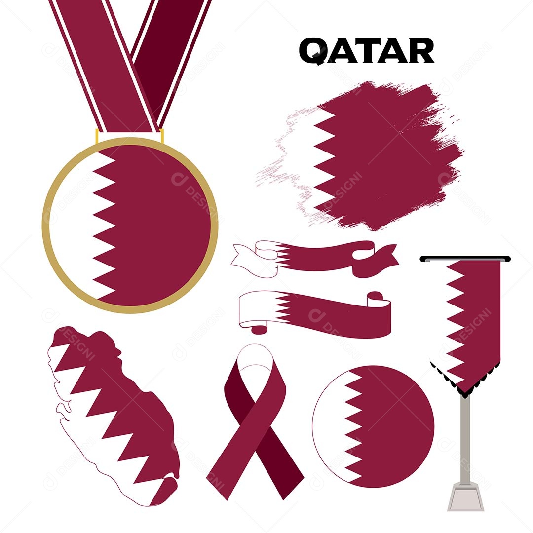 Conjunto de Bandeiras do Qatar Ilustração Vetor EPS