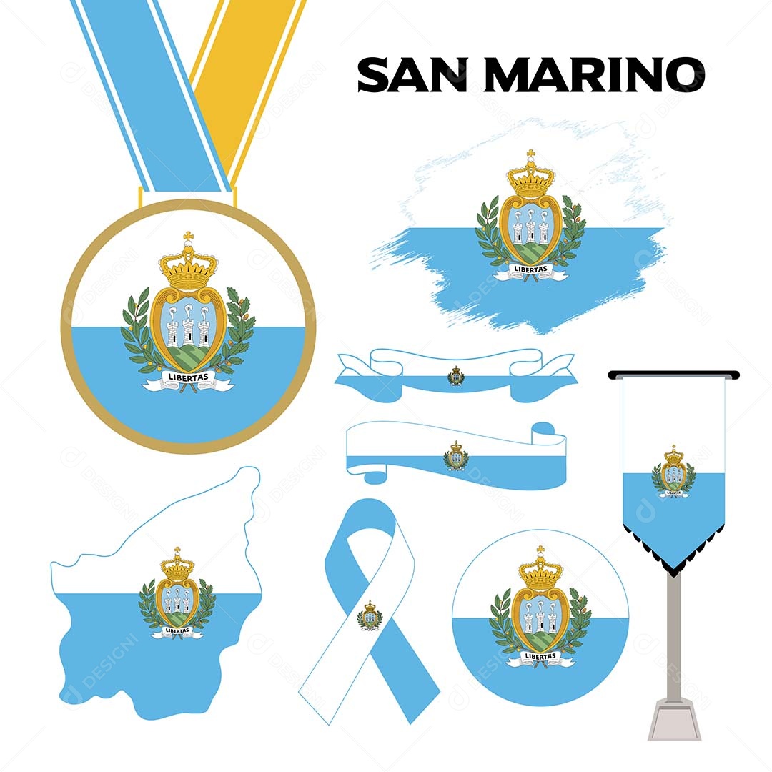 Conjunto de Bandeiras de São Marino Ilustração Vetor EPS