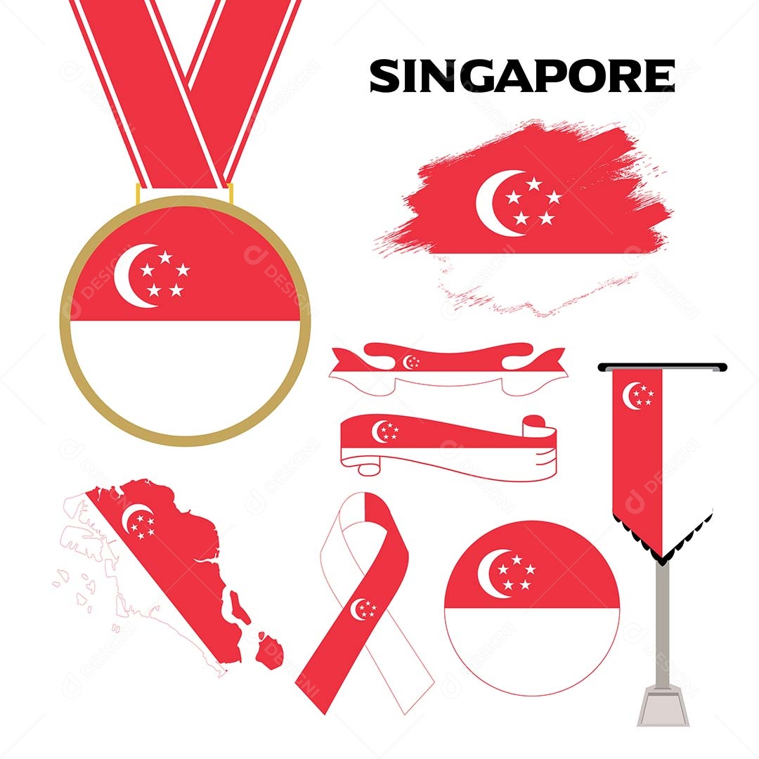 Conjunto de Bandeiras de Singapura Ilustração Vetor EPS