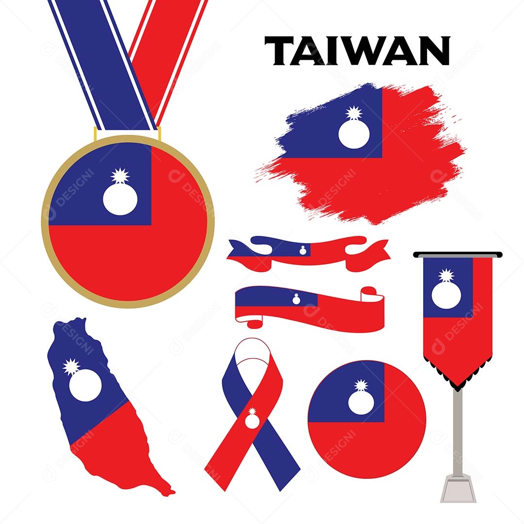 Conjunto de Bandeiras de Taiwan Ilustração Vetor EPS