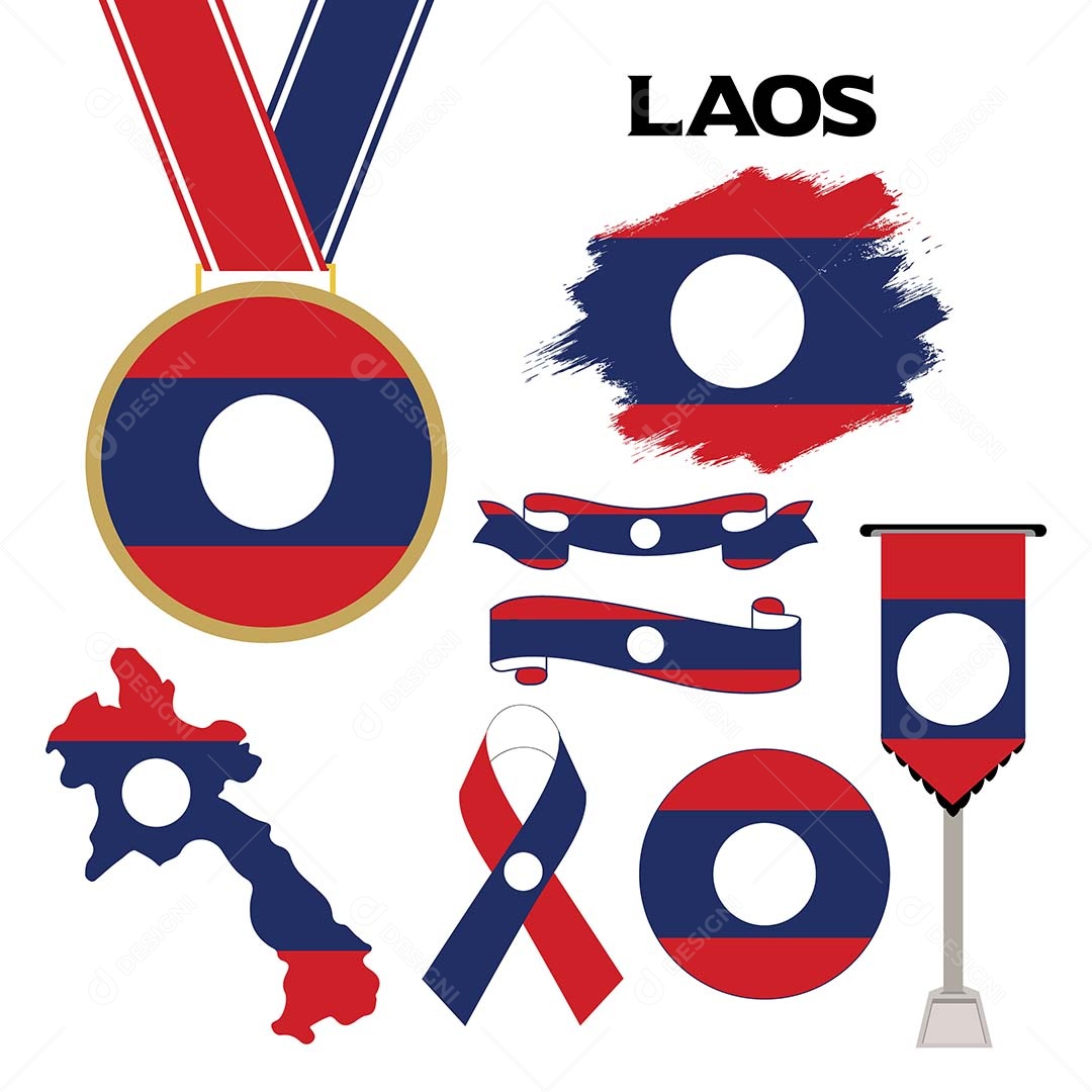 Conjunto de Bandeiras de Laos Ilustração Vetor EPS
