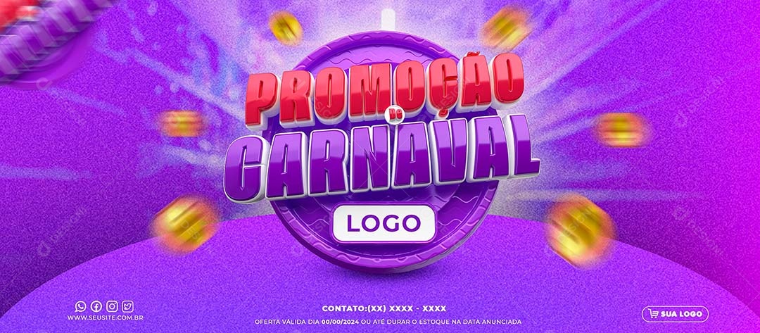 Banner Promoção de Carnaval Selo 3D para Composição PSD