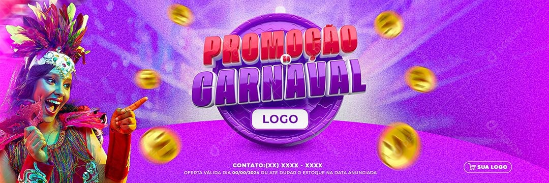 Carrossel Promoção de Carnaval Selo 3D Vermelho e Roxo para Composição PSD