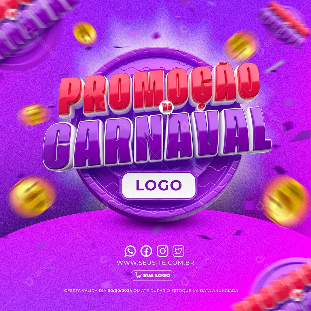 Promoção de Carnaval Selo 3D para Composição PSD