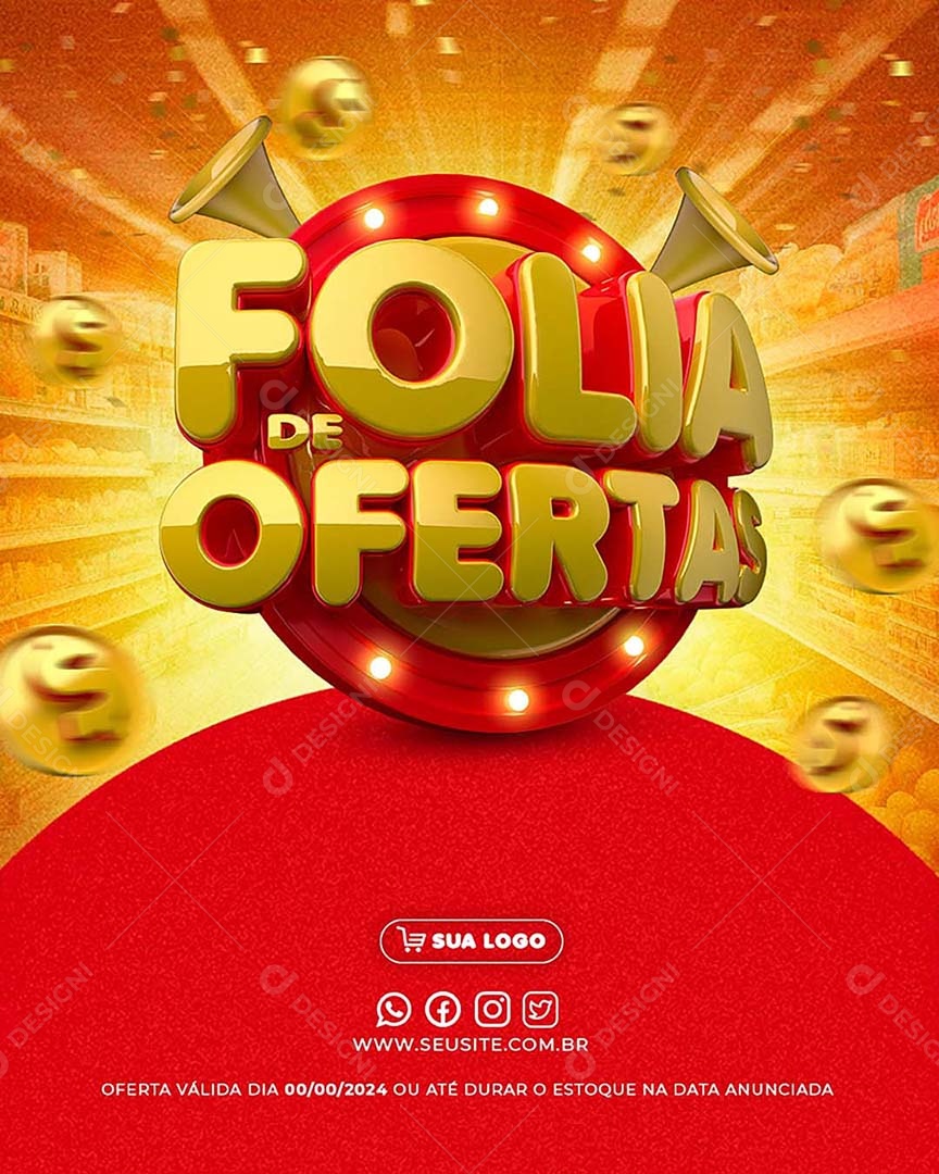 Folia de Ofertas Selo 3D Dourado Vermelho para Composição PSD