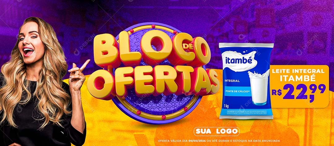 Banner Bloco de Ofertas Leite Integral Itambé 22,99 Social Media PSD Editável