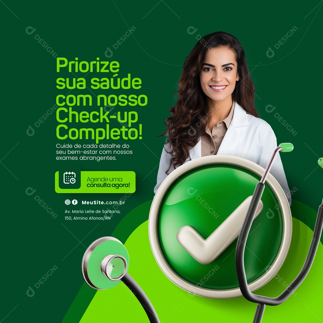 Laboratório Medico Priorize sua saúde com nosso check up Completo Social Media PSD Editável