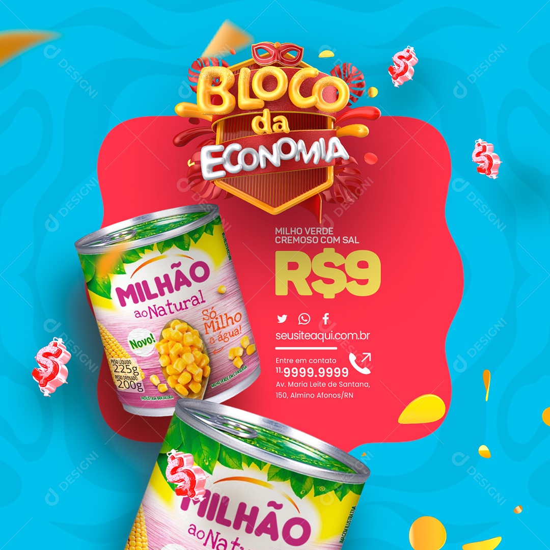 Supermercado Bloco da Economia Milho Verde Social Media PSD Editável