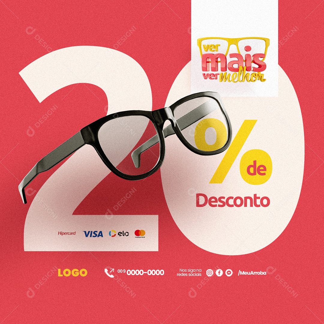 Ótica Ver Mais ver Melhor 20% de Desconto Social Media PSD Editável