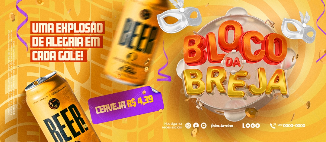 Banner Cervejaria Bloco Da Breja Cerveja Beer Uma Explosão de Alegria Social Media PSD Editável