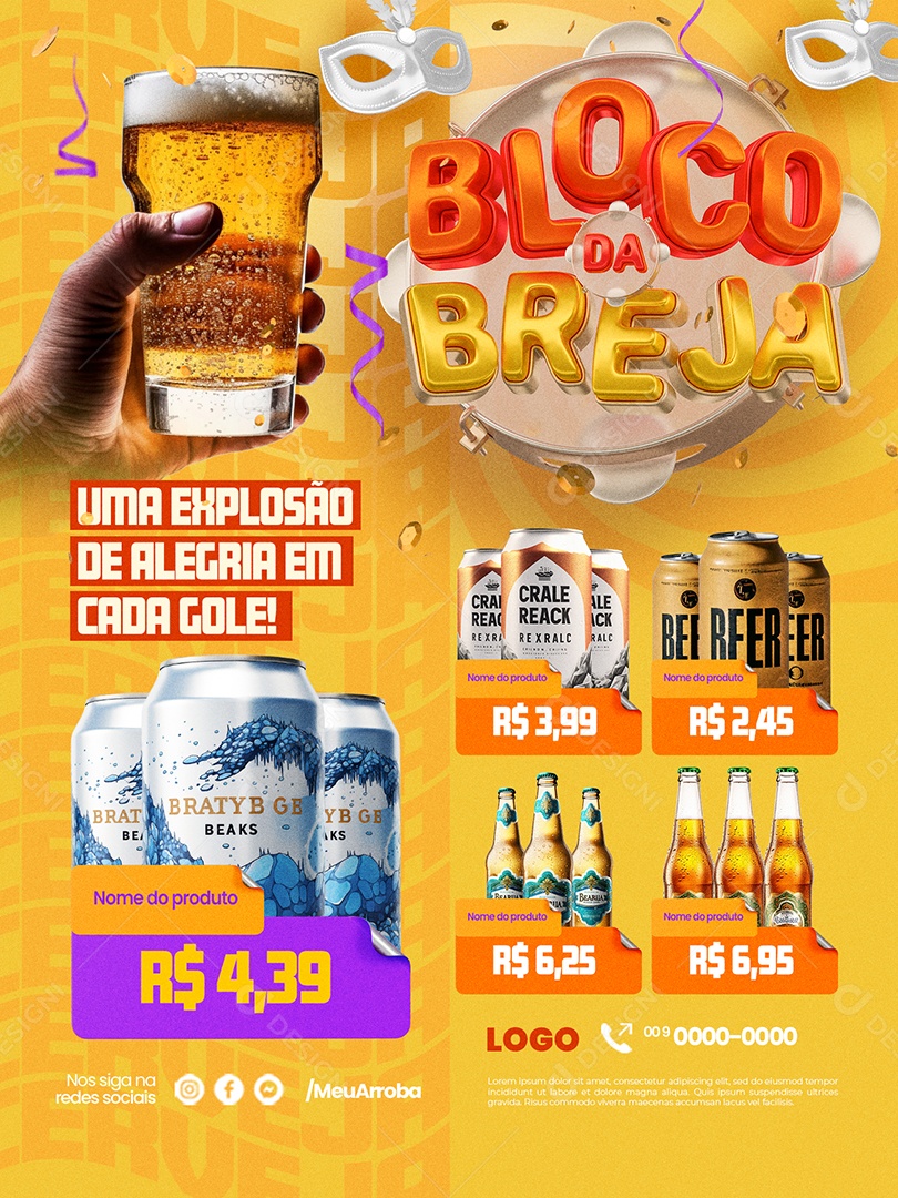 Cervejaria Bloco da Breja Encarte Cerveja Crale Reack Beer Bratyb Social Media PSD Editável