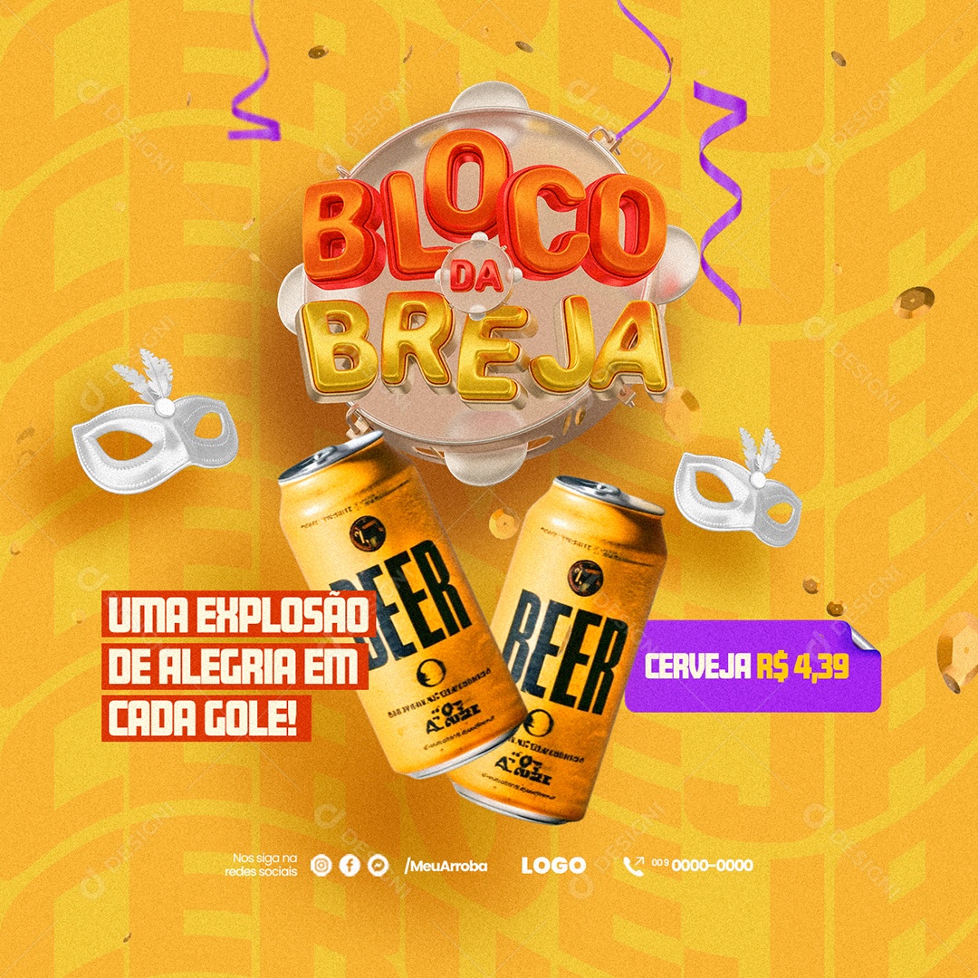 Cervejaria Bloco Da Breja Cerveja Beer Uma Explosão de Alegria Social Media PSD Editável
