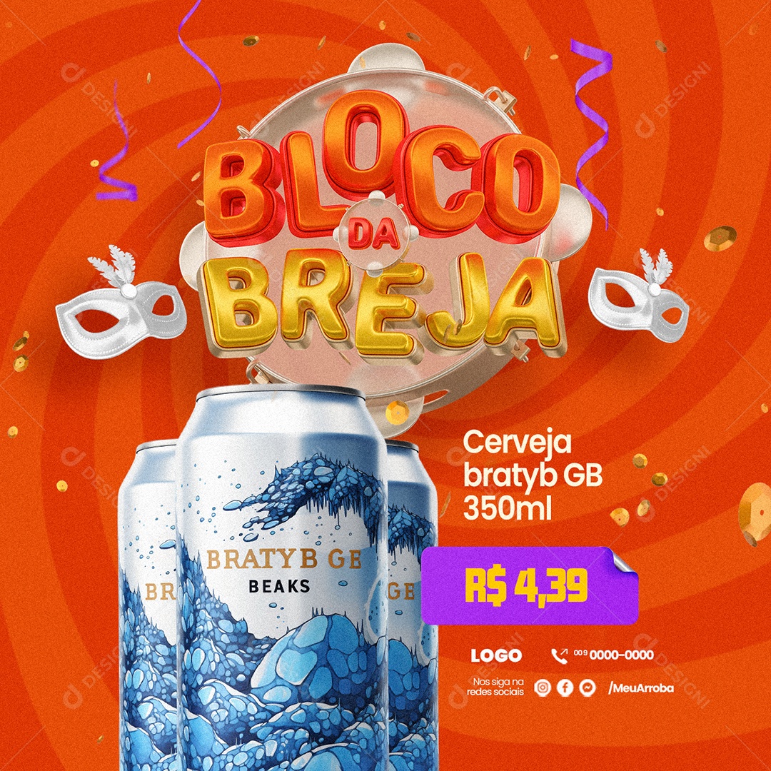 Cervejaria Bloco Da Breja Cerveja bratyb Social Media PSD Editável