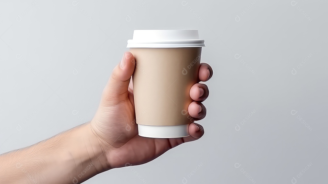 Mão masculina segurando uma xícara de café de papel