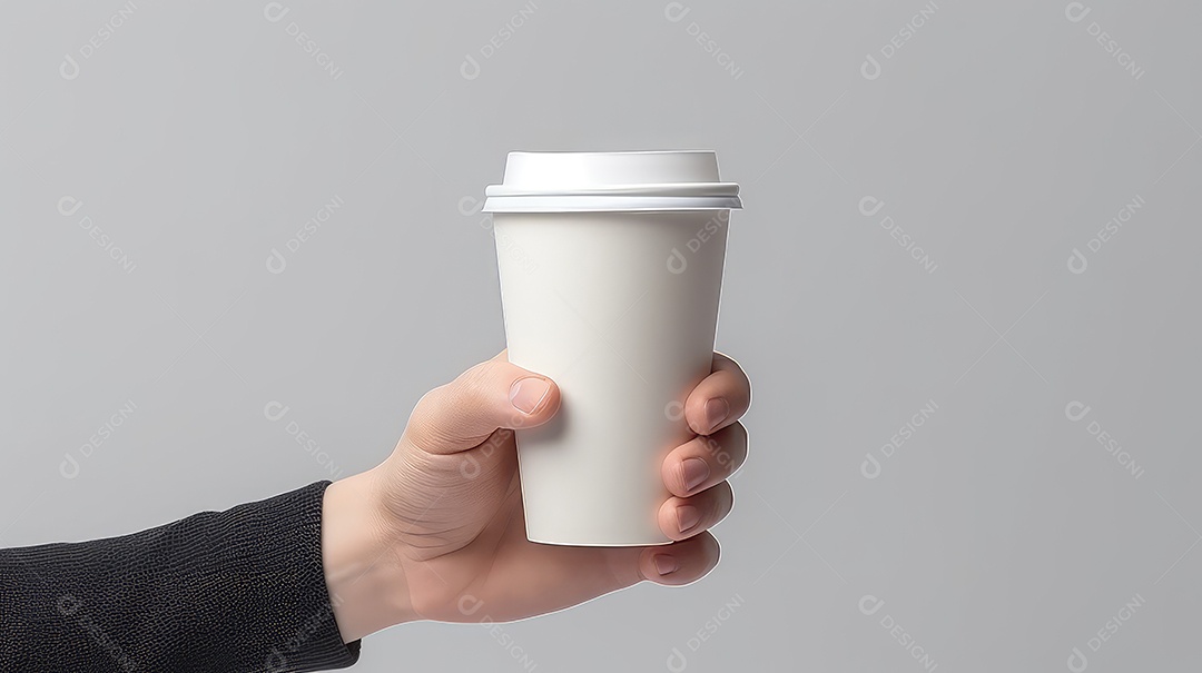 Mão masculina segurando uma xícara de café de papel