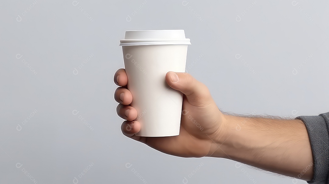 Mão masculina segurando uma xícara de café de papel