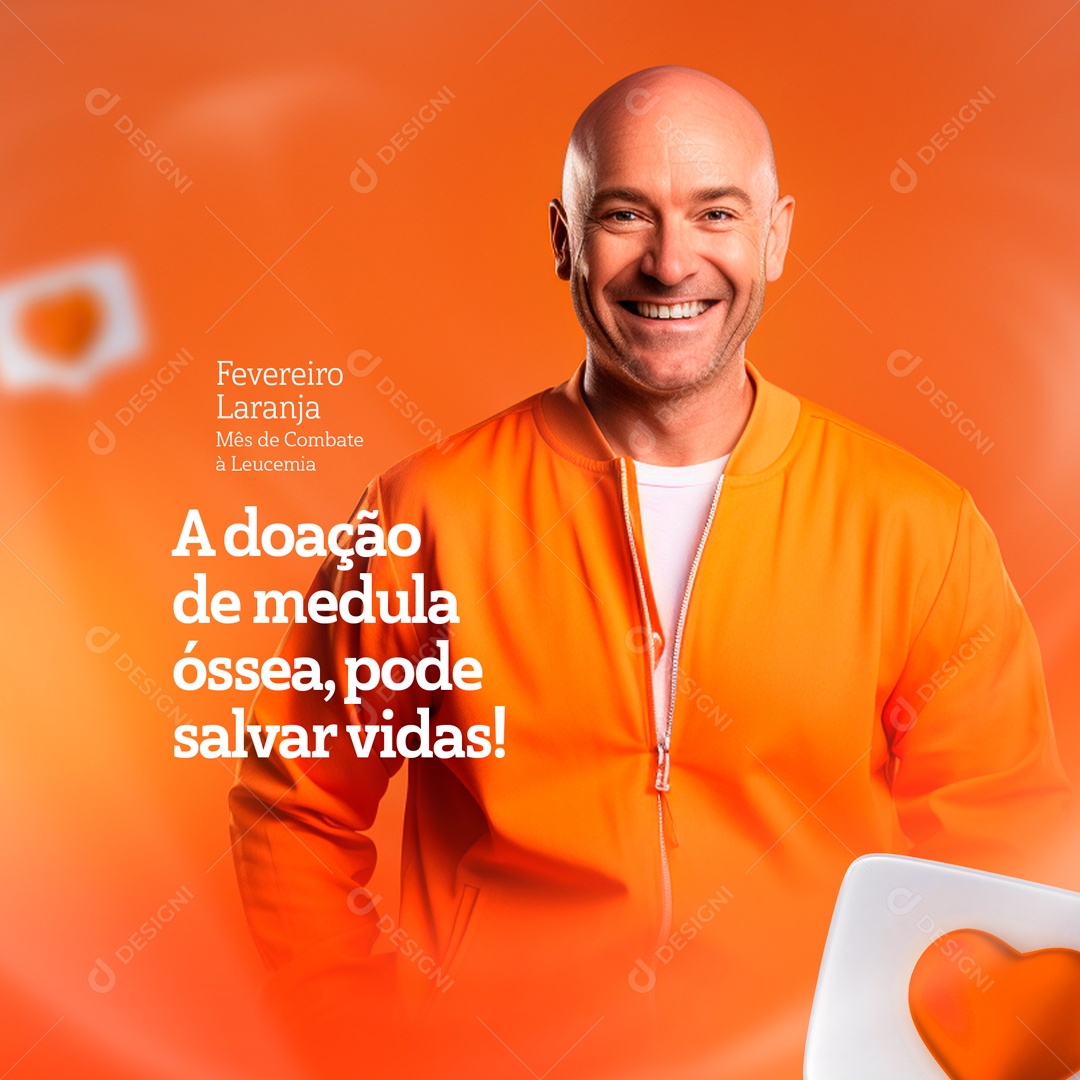 Fevereiro Laranja a Doação de Medula Óssea Pode Salvar Vidas Social Media PSD Editável