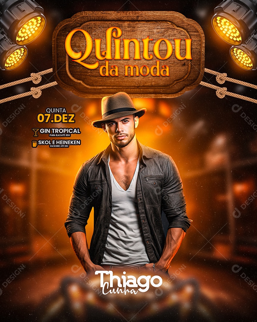 Flyer Quintou da moda Thiago Cunha Social Media PSD Editável