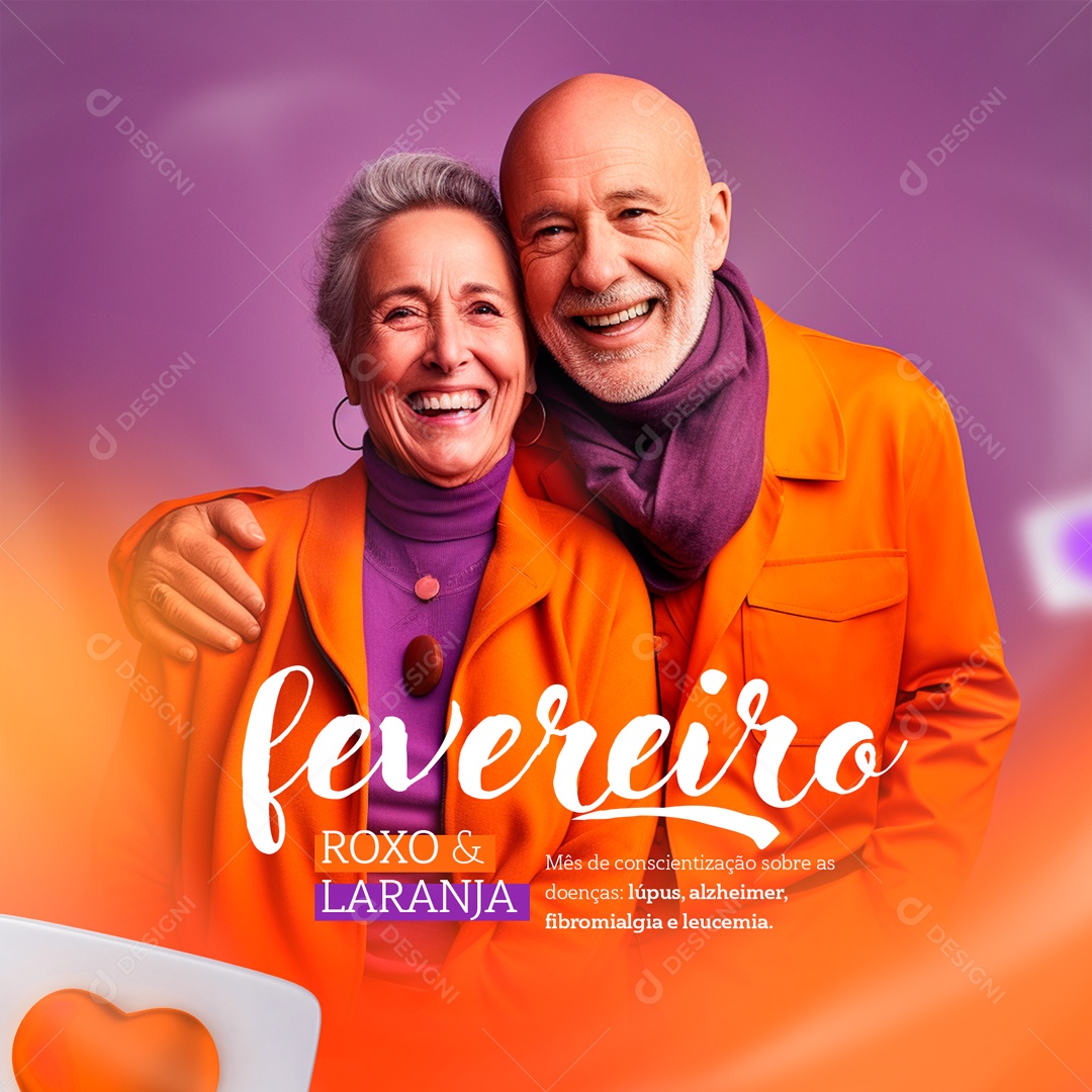Fevereiro Roxo e Laranja Mês de Conscientização Social Media PSD Editável