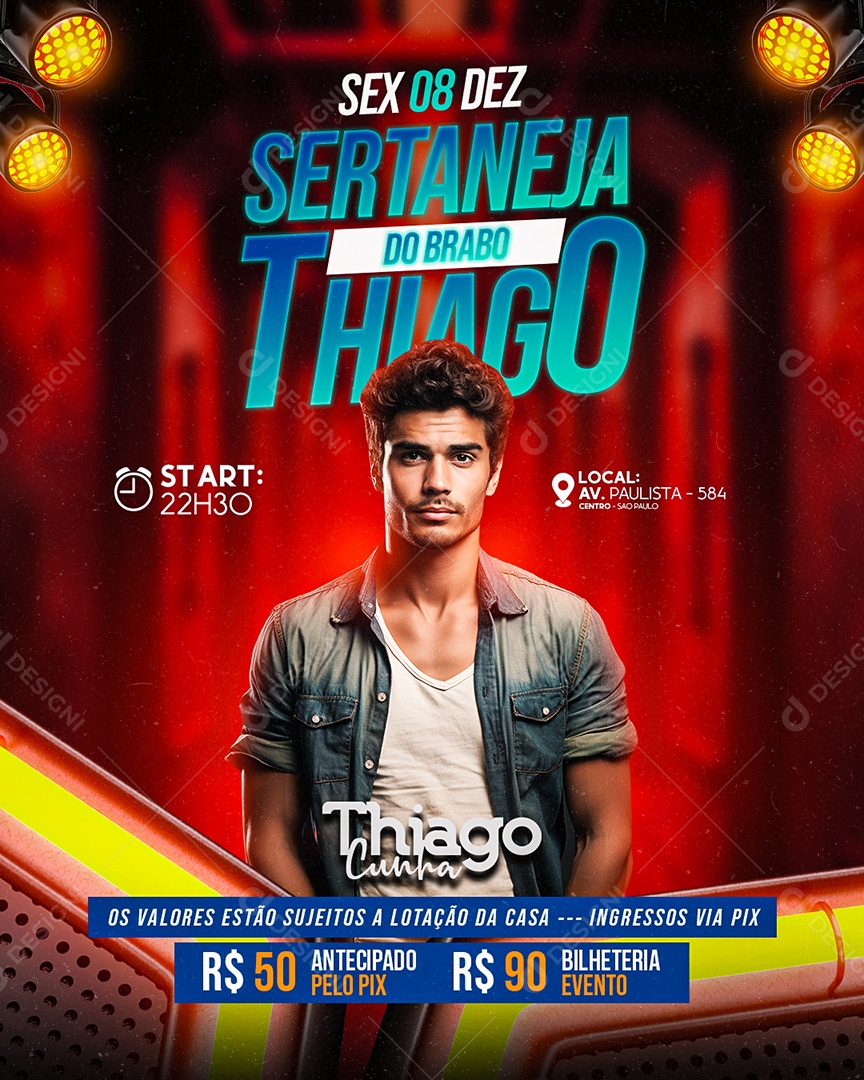 Flyer Sertaneja Do Brabo Thiago Cunha Social Media PSD Editável