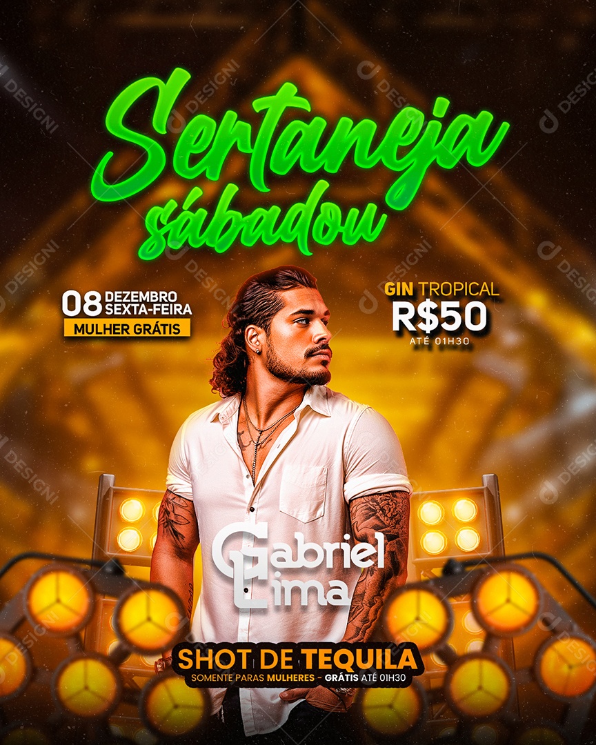 Flyer Sertaneja Sábadou Gabriel Lima Social Media PSD Editável