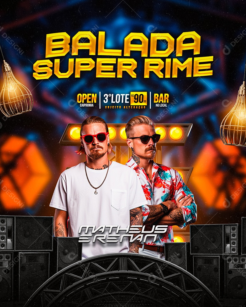 Flyer Balada Super Rime Matheus e Renan Social Media PSD Editável