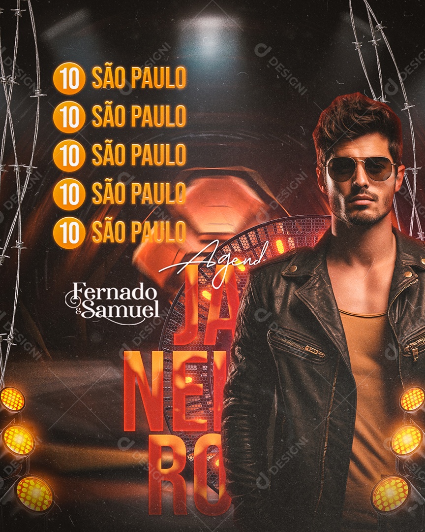 Flyer Fernado & Samuel Agenda Janeiro Social Media PSD Editável