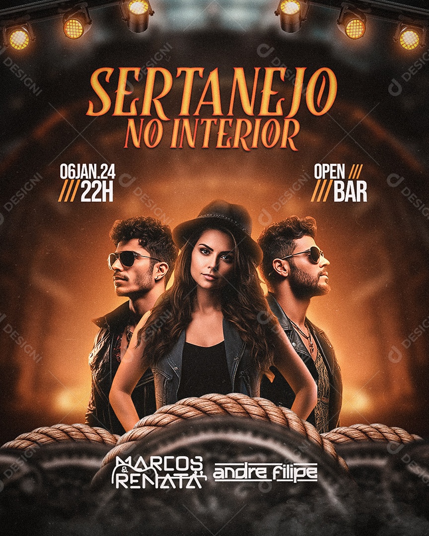 Flyer Sertanejo no Interior Marcos & Renata Andre Filipe Social Media PSD Editável