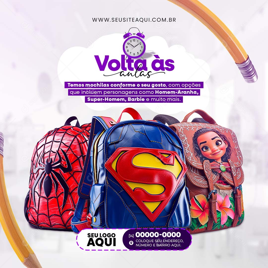 Feed Volta às Aulas Temos Mochilas Conforme o seu Gosto Social Media PSD Editável