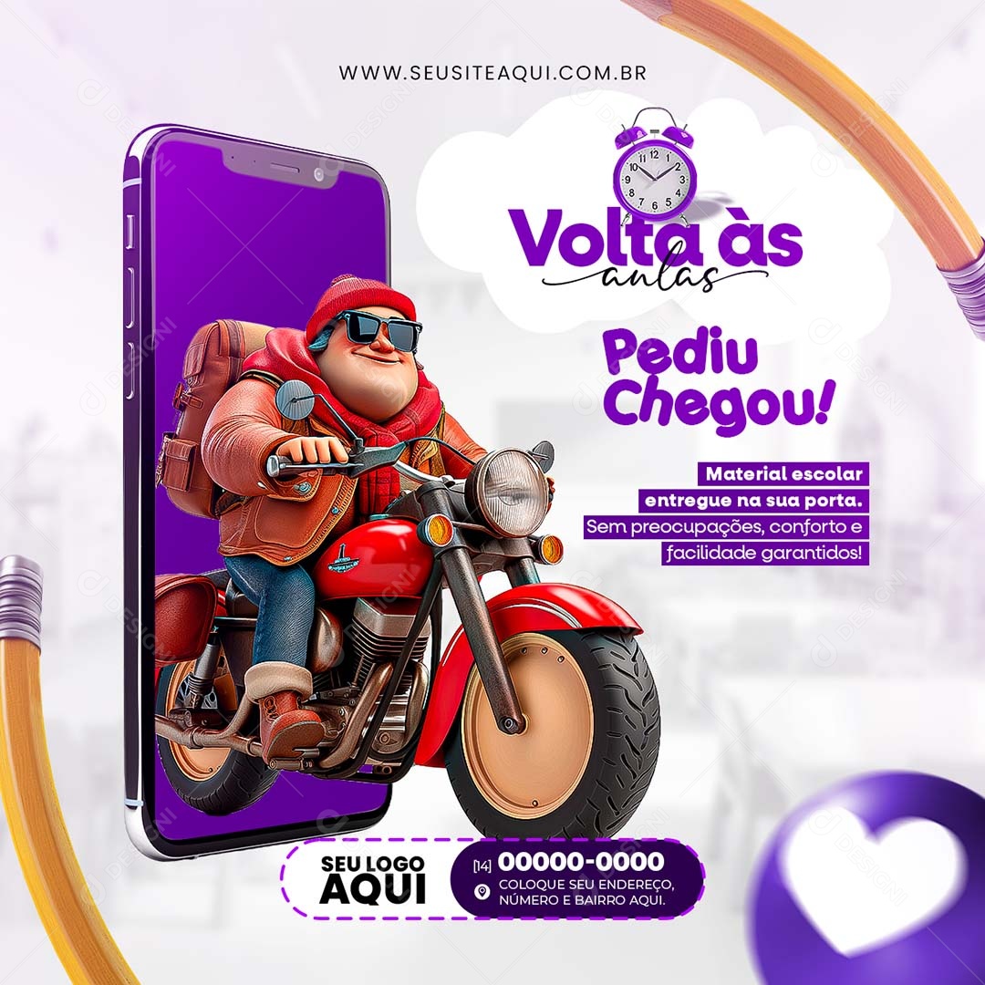 Feed Volta às Aulas Pediu Chegou Material Escolar Entregue na sua Porta Social Media PSD Editável