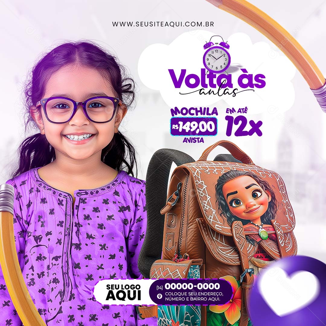 Feed Volta às Aulas Mochila 149,00 em Até 12X Social Media PSD Editável