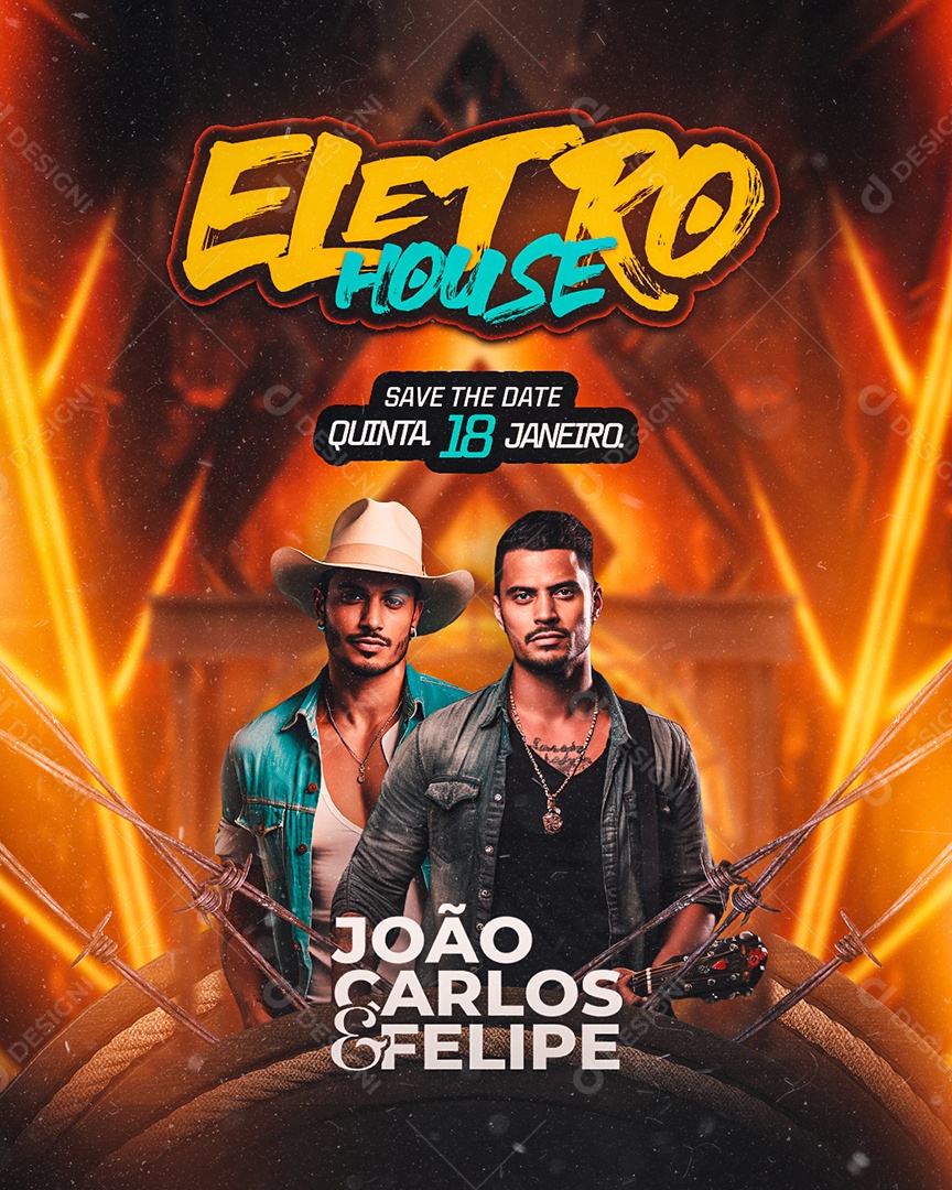 Flyer Eletro House João Carlos & Felipe Social Media PSD Editável